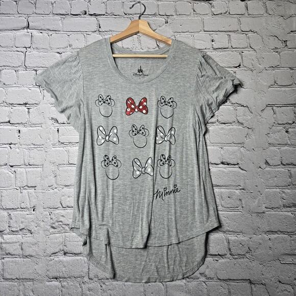 Disney Parks Original Minnie Mouse Gray Flutter Short Sleeve Tshirt Size Large